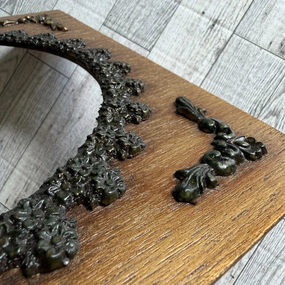 Wood Oval Cut Mat 3D Floral‎ Detailing Ornate Vintage Decorative 12.5 X 10.25
